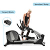 Nordic Track SE7i Elliptical Trainer. An image demonstrating the rowers space saving design with a female model folding the machine. 