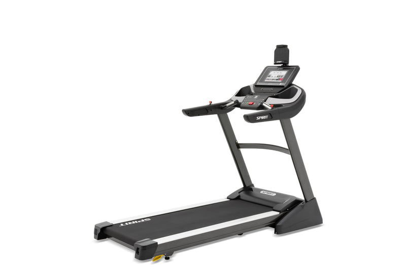 Spirit XT485 ENT Treadmill with Touch Screen viewed from rear left to right.
