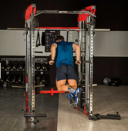 An image taken from the front of the BH G145 Power Smiths showing a person working out on the dipping bars.  Fitness Options, Online Gym Equipment Supplier and Nottinghamshire Showroom