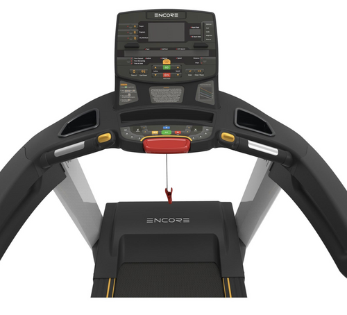 A close up image showing all the features on the console of the Gym Gear Encore ET7 Treadmill.  Fitness Options, Online Gym Equipment Supplier and Nottinghamshire Showroom