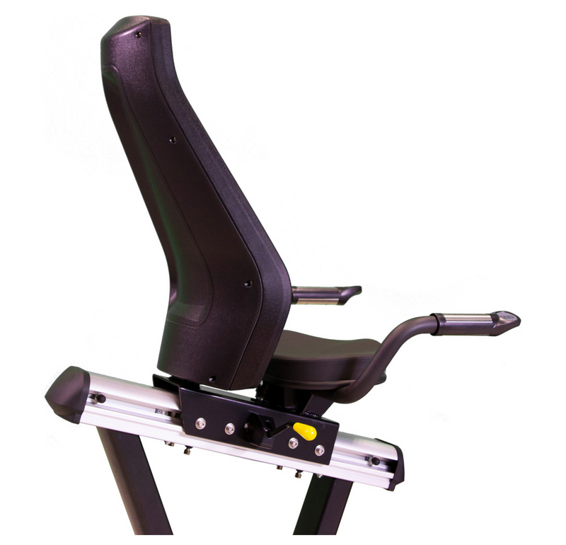 A close up image of the seat on the BH H775R LED recumbent bike. Available from Fitness Options Nottingham.