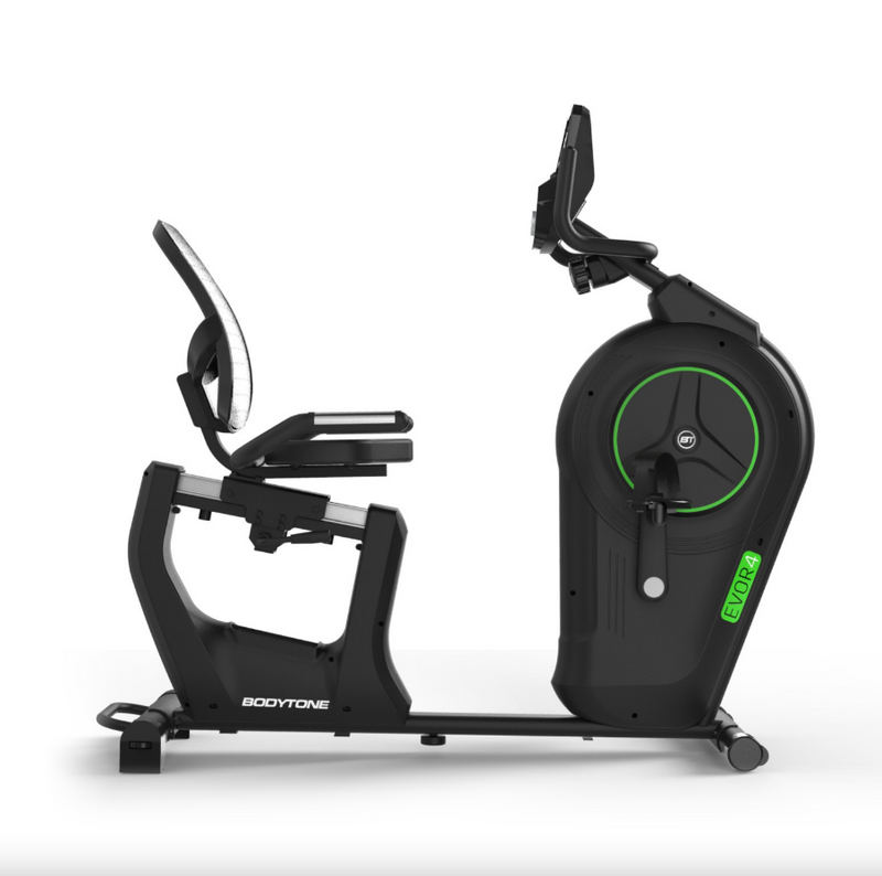 Bodytone EVOR4 Light Commercial Recumbent Bike side view against a white background.