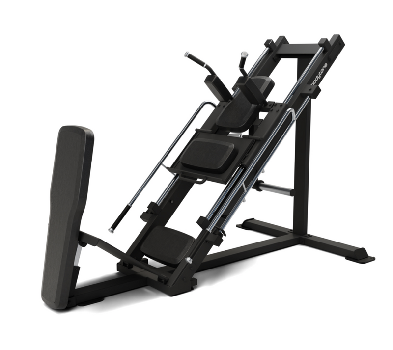 Bodytone Light Commercial Dual Leg Press and Hack Squat seen from right side against a white background in hack squat mode.
