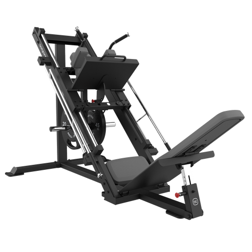 Bodytone Light Commercial Dual Leg Press and Hack Squat seen from the left hand side against a whit background with leg press plate in position.