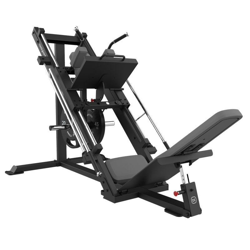 Bodytone Light Commercial Dual Leg Press and Hack Squat seen from the left hand side against a whit background with leg press plate in position.