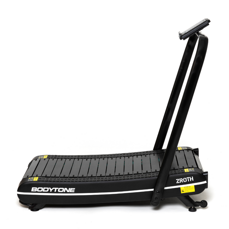 Bodytone ZROTH Curved Treadmill left to right side view against a white background