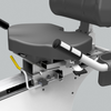 Dyaco Medical Physical Therapy Recumbent Bike 4.0R close up of seat and its yellow adjustment lever.