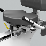 Dyaco Medical Physical Therapy Recumbent Bike 4.0R close up of seat and its yellow adjustment lever.