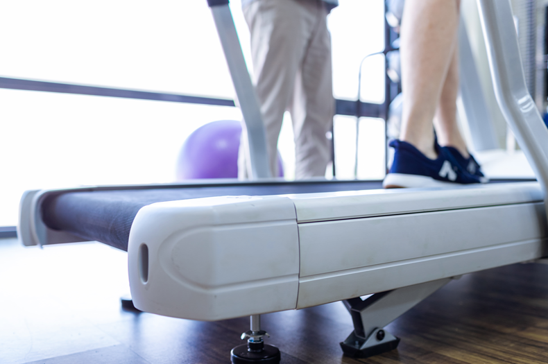 Dyaco Medical Physical Therapy Treadmill 4.0T close up of the rear of the treadmills frame.