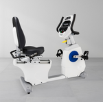 Dyaco Medical Rehabilitation 7.0R Recumbent Bike slightly angled side view with no one on it.