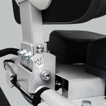 Dyaco Medical Rehabilitation 7.0R Recumbent Bike showing close up of backrest adjustment positions in numbers. These numbers show the different angle of the backrest.