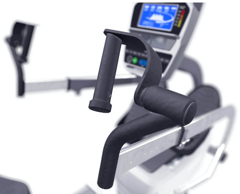 Dyaco Medical Rehabilitation Recumbent Seated Stepper 7.0S close up of rotating handles.