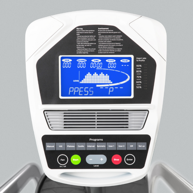 Dyaco Medical Rehabilitation Recumbent Seated Stepper 7.5S close up of console.