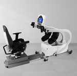 Dyaco Medical Rehabilitation Recumbent Seated Stepper 7.5S rear angled view with no one on it.