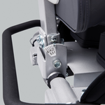 Dyaco Medical Rehabilitation Recumbent Seated Stepper 7.5S showing the numbers behind the backrest that indicate the angle of the backrest.