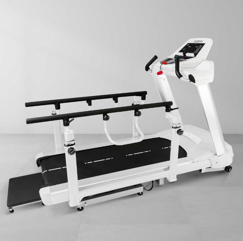 Dyaco Medical Rehabilitation Treadmill 7.0T side angled view with no one on it.