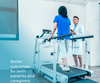 Dyaco Medical Rehabilitation Treadmill 7.0T rear view of female patient walking on treadmill in gym room with therapist standing at the side of the treadmill monitoring the patients progress.