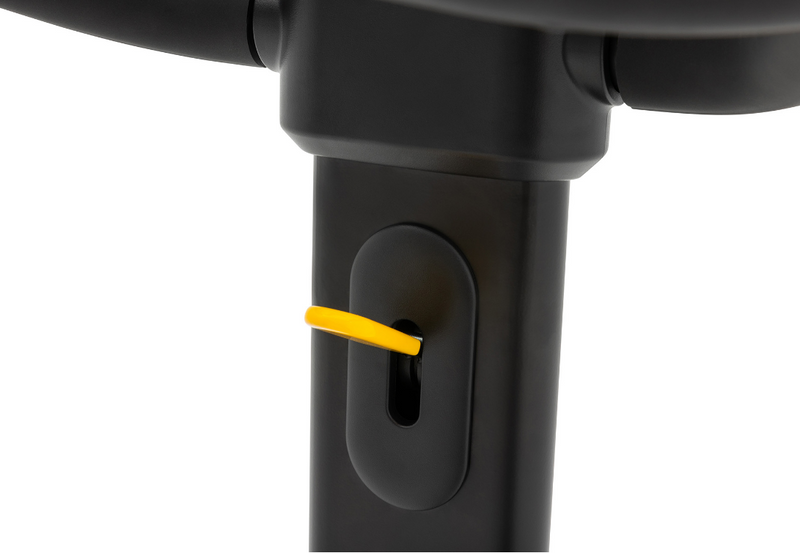 Dyaco Medical Rehabilitation Upright Bike 8.0U close up of yellow handle seat height adjuster.