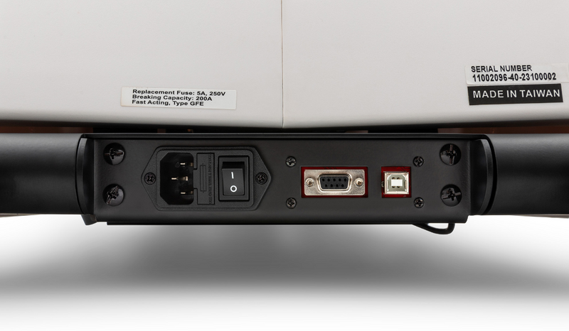 Dyaco Medical rehabilitation Recumbent Seat Stepper 8.5S close up of rear of machine showing plug in and on and off switch.