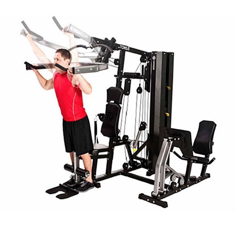 Horizon Torus 5 Gym with male model performing standing shoulder press