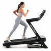 Nordic Track EXP 10i Treadmill side view of female running on incline studio shot