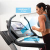 Nordic Track X22i Incline Trainer with blue overlays showing auto fans and speakers
