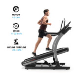 Nordic Track X22i Incline Trainer with male running on incline with information pointers