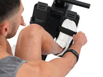 NordicTrack RW300 Rowing machine with man adjusting foot straps