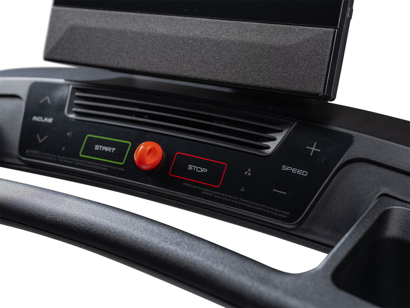 NordicTrack T10 Treadmill close up of speed, incline controls and cooling fan.