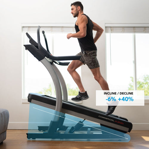 Nordic Track X22i Incline Trainer showing incline information with blue overlay