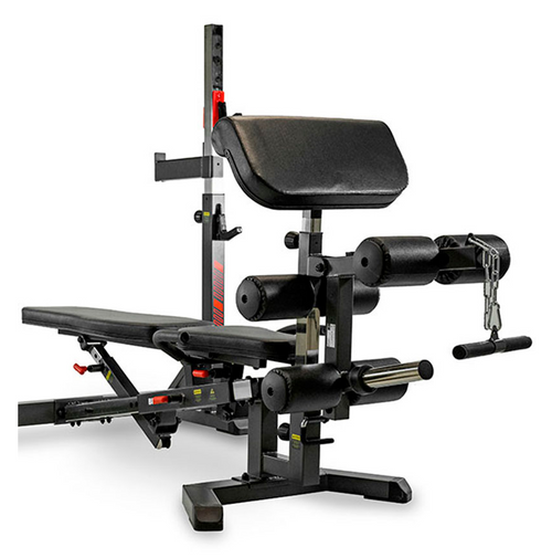 BH Leg Extension/leg curl/preacher accessory attached to the BH Olympic Rack Bench G510