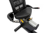 Spirit XBR55 Recumbent Bike  showing close up of seat, resistance buttons and the yellow seat adjustment handle.