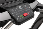 Spirit XT485 Treadmill angled close up of speed and incline buttons, safety key, child lock and hand grip pulse sensors.