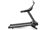 Spirit XT685 ENT flat bed treadmill with Touch Screen inlined (elevated) from the side.