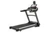 Spirit XT685 ENT flat bed treadmill with Touch Screen viewed from rear left to right.