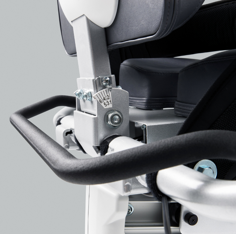 Dyaco Medical Rehabilitation Recumbent Seated Stepper 7.0S showing close up of the numbers that indicate the angle of the backrest.