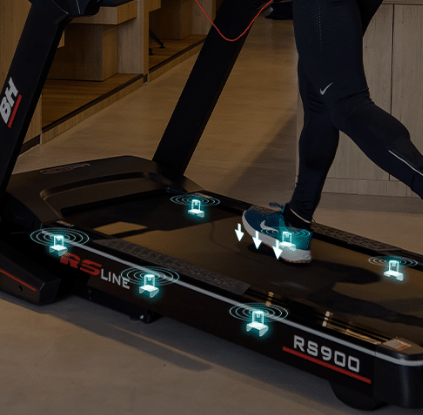 image of the BH RS900 LED Treadmills cushioning system. Available at Fitness Options. www.fitnessoptions.co.uk