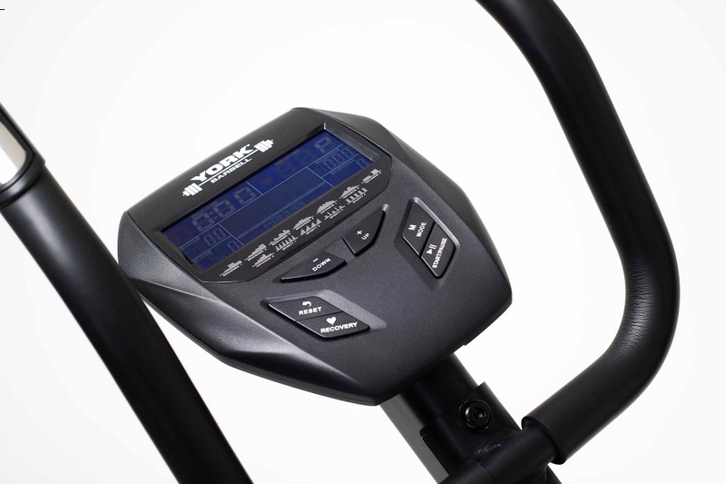 A close up image of the console on the York HX7 Elliptical Trainer. Available from Fitness Options Nottingham. www.fitnessoptions.co.uk