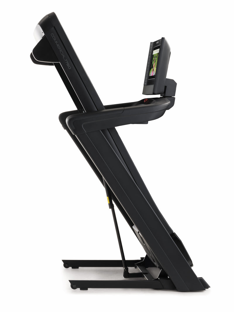Nordic Track 1750 Treadmill. A side view of the treadmill folded up.