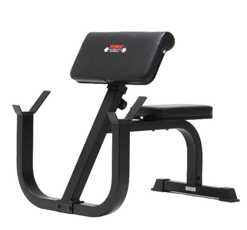 An Image of the  York  Barbell C19CB Adjustable Seated Curl Bench taken for the front. Available from Fitness Options Nottingham.