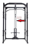 An image pointing out the Hi-Lo Pulley Attachment on the York Olympic C19P Power Cage. Available from Fitness Options Nottingham. www.fitnessoptions.co.uk