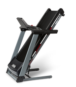 An image showing the Flow Fitness DTM 2000i treadmill folded up. Fitness Options. Nottingham's leading fitness & gym equipment supplier.