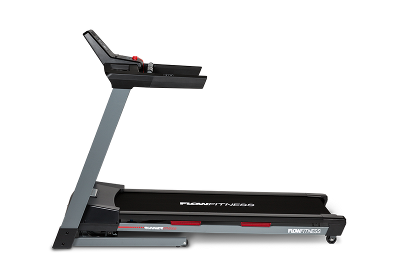 A side view of the Flow Fitness DTM 2000i treadmill. Fitness Options. Nottingham's leading fitness & gym equipment supplier.