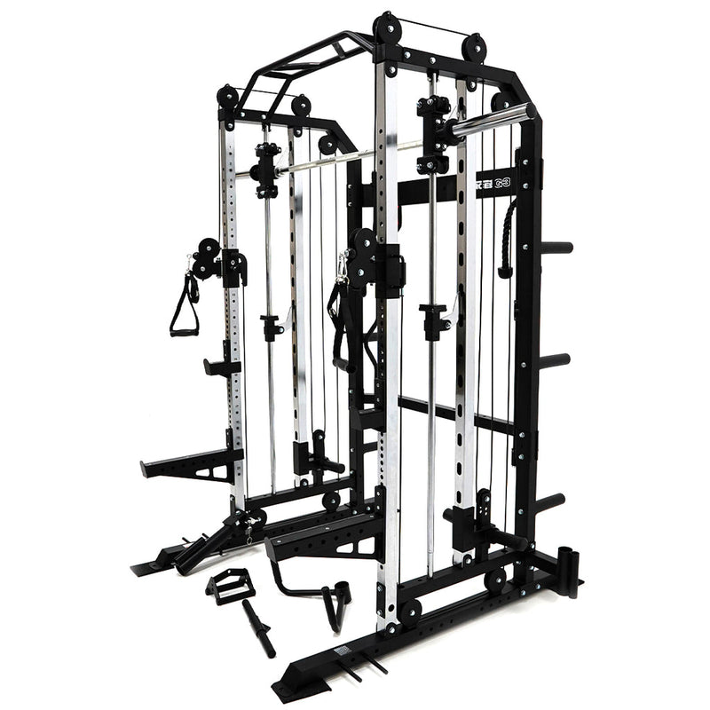 Force USA G3 Functional Trainer shown from the left side with accessories.  Fitness Options, Online Gym Equipment Supplier and Nottinghamshire Showroom
