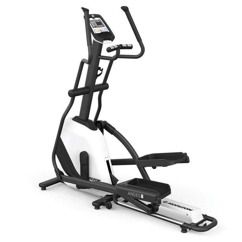 Image of the Horizon Andes 3 folding elliptical cross trainer showing tha full machine with hand grip pulse and console.  Fitness Options, Online Gym Equipment Supplier and Nottinghamshire Showroom