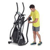 Image of a man standing at the side of a fully folded Horizon Andes 3 cross trainer.  Fitness Options, Online Gym Equipment Supplier and Nottinghamshire Showroom