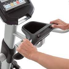 View of a person using the hand grip pulse whilst working out on the Horizon Andes 7i Cross Trainer. Fitness Options, Online Gym Equipment Supplier and Nottinghamshire Showroom