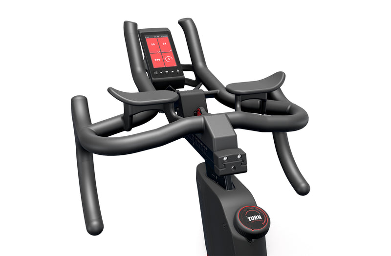 Image showing the handle bars , console and arm rests on the Life Fitness IC8 indoor cycle.  Fitness Options. Nottingham's leading fitness & gym equipment supplier.