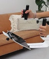 Side view of Icaros tablet holder with tablet attached
