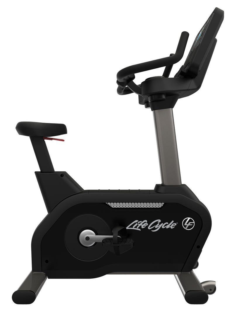 Side view of the Life Fitness Club series upright bike. Fitness Options, Online Gym Equipment Supplier and Nottinghamshire Showroom